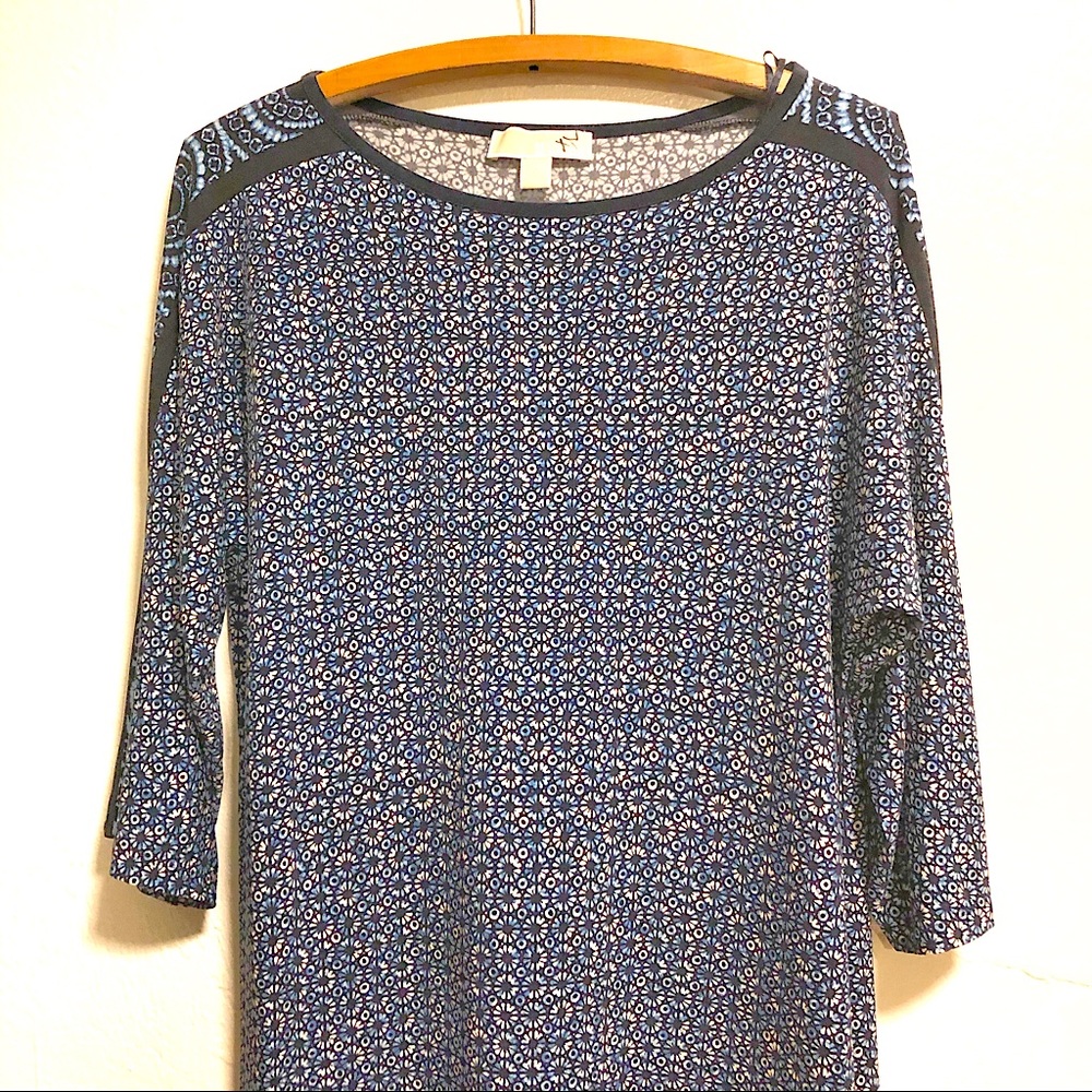 michael kors blue geometric long sleeve dress